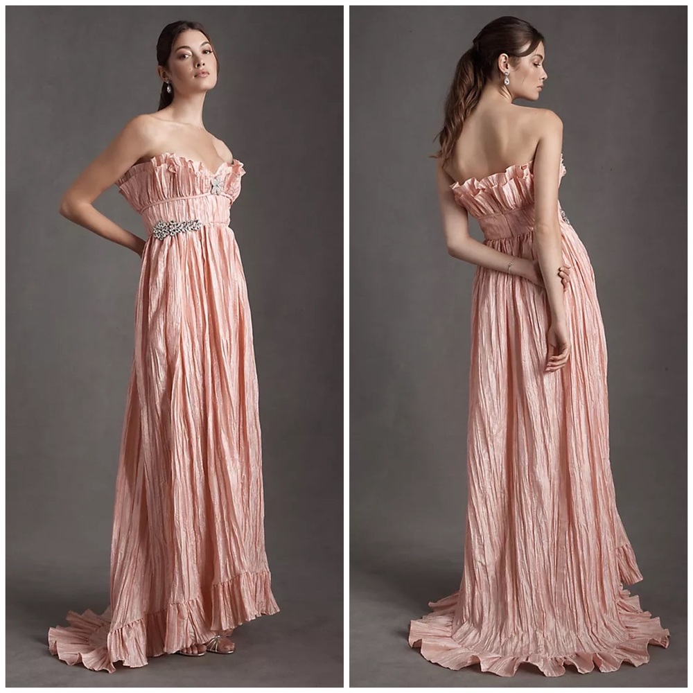 $895 NWT LoveShackFancy Katrina Sunrise Sorbet Ruffle Pleated Maxi Dress size 4